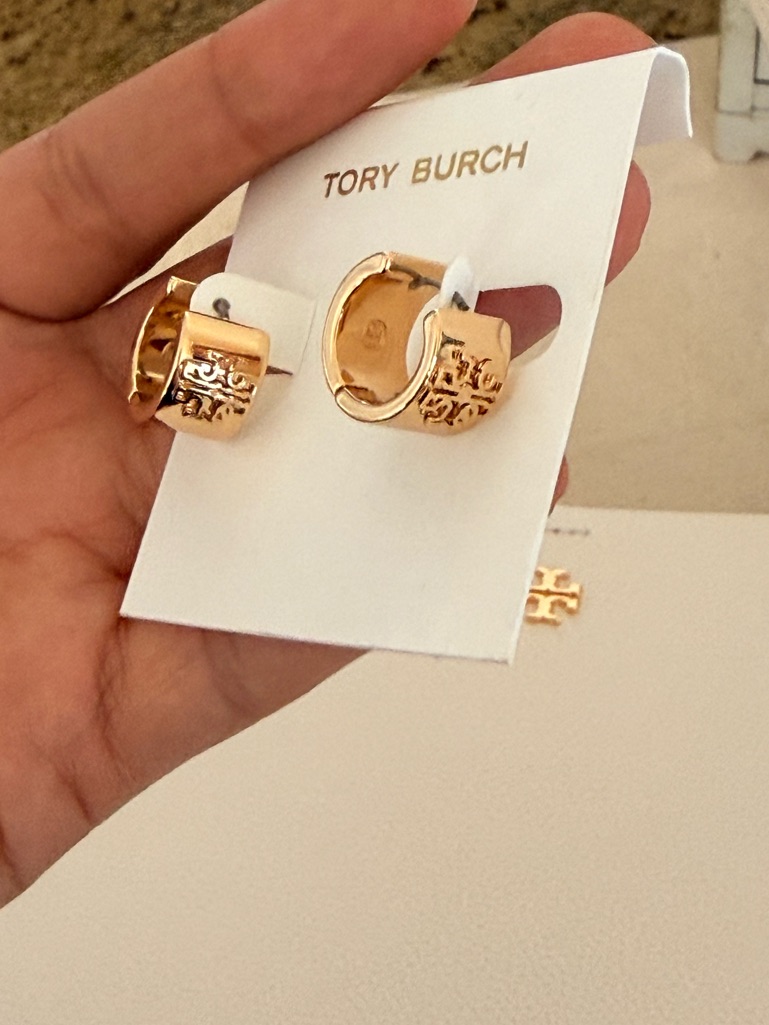 Tory Burch Gold Logo Mini Huggie Earrings